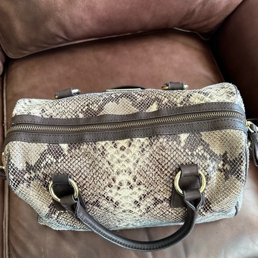 Cynthia Rowley Embossed Snake Boston Bag Fully Authenticated Gold Hardware EUC